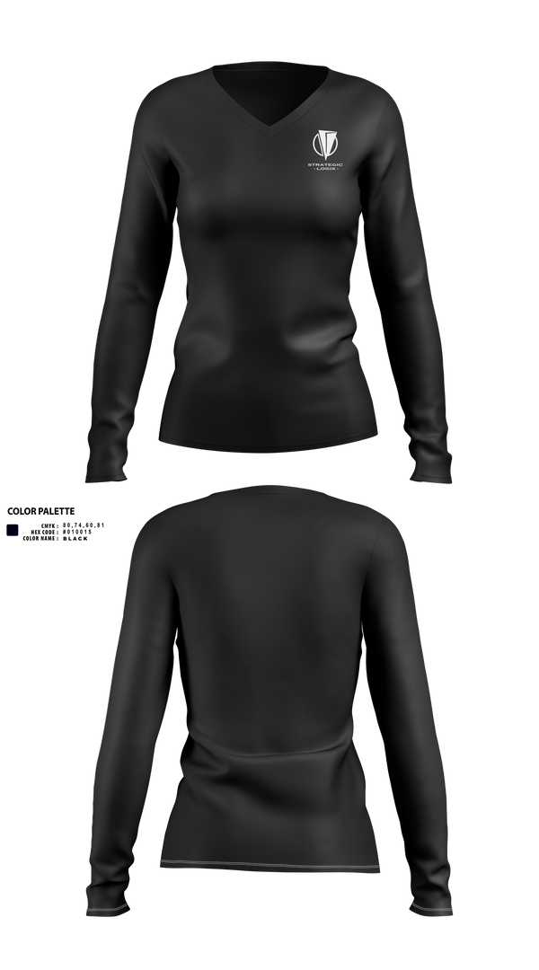 Womens Long Sleeve Vneck Shirt, Strategic Logix, , Teamtime, Team time, sublimation, custom sports apparel, team uniforms, spirit wear, spiritwear, sports uniforms, custom shirts, team store, custom team store, fundraiser sports, apparel fundraiser