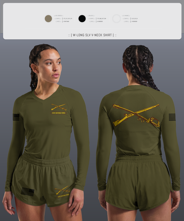 Womens Long Sleeve Vneck Shirt, State Defense Force, Army, Teamtime, Team time, sublimation, custom sports apparel, team uniforms, spirit wear, spiritwear, sports uniforms, custom shirts, team store, custom team store, fundraiser sports, apparel fundraiser