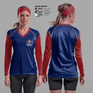 Womens Long Sleeve Vneck Shirt, Newman International Academy at Gibbins Senior High School Soccer, Men's Soccer, Teamtime, Team time, sublimation, custom sports apparel, team uniforms, spirit wear, spiritwear, sports uniforms, custom shirts, team store, custom team store, fundraiser sports, apparel fundraiser