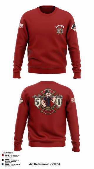 Crew Neck Sweatshirt, Station 51, Fire Department, Teamtime, Team time, sublimation, custom sports apparel, team uniforms, spirit wear, spiritwear, sports uniforms, custom shirts, team store, custom team store, fundraiser sports, apparel fundraiser