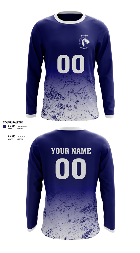 Long Sleeve Performance Shirt, Mustangs Volleyball, Men's Volleyball, Teamtime, Team time, sublimation, custom sports apparel, team uniforms, spirit wear, spiritwear, sports uniforms, custom shirts, team store, custom team store, fundraiser sports, apparel fundraiser