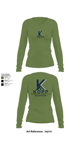 Womens Long Sleeve Vneck Shirt 1, Kopp Renovations, , Teamtime, Team time, sublimation, custom sports apparel, team uniforms, spirit wear, spiritwear, sports uniforms, custom shirts, team store, custom team store, fundraiser sports, apparel fundraiser