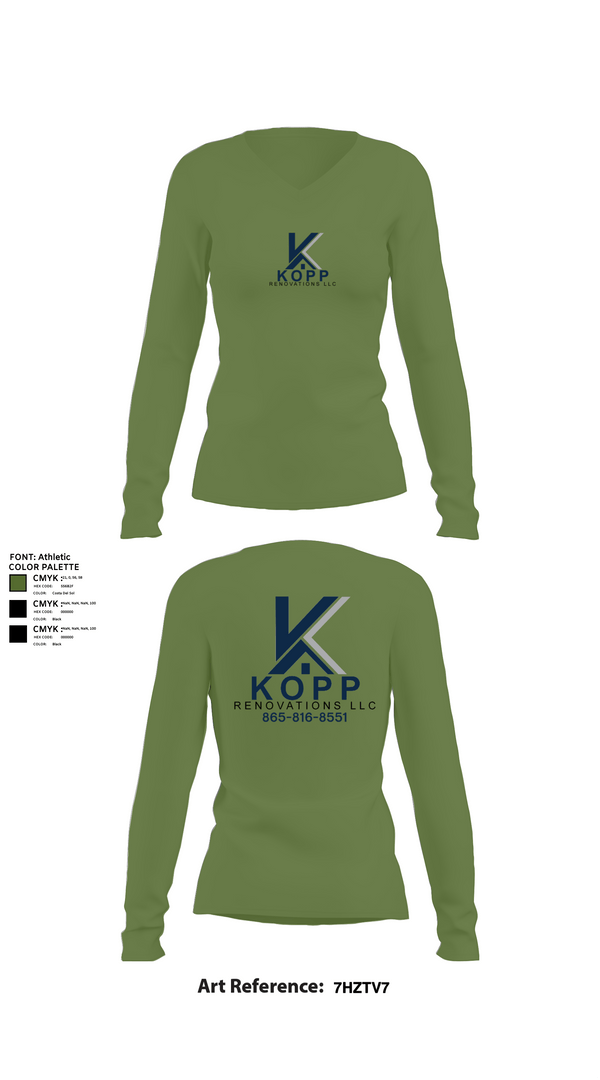 Womens Long Sleeve Vneck Shirt 1, Kopp Renovations, , Teamtime, Team time, sublimation, custom sports apparel, team uniforms, spirit wear, spiritwear, sports uniforms, custom shirts, team store, custom team store, fundraiser sports, apparel fundraiser