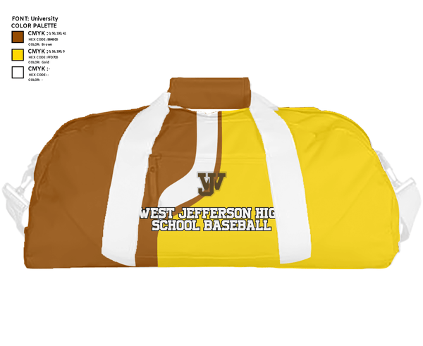 Duffle Bag, West Jefferson High School Baseball, Baseball, Teamtime, Team time, sublimation, custom sports apparel, team uniforms, spirit wear, spiritwear, sports uniforms, custom shirts, team store, custom team store, fundraiser sports, apparel fundraiser
