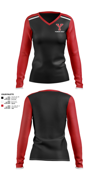 Womens Long Sleeve Vneck Shirt, Yukon High School Golf, Golf, Teamtime, Team time, sublimation, custom sports apparel, team uniforms, spirit wear, spiritwear, sports uniforms, custom shirts, team store, custom team store, fundraiser sports, apparel fundraiser