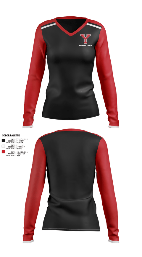 Womens Long Sleeve Vneck Shirt, Yukon High School Golf, Golf, Teamtime, Team time, sublimation, custom sports apparel, team uniforms, spirit wear, spiritwear, sports uniforms, custom shirts, team store, custom team store, fundraiser sports, apparel fundraiser