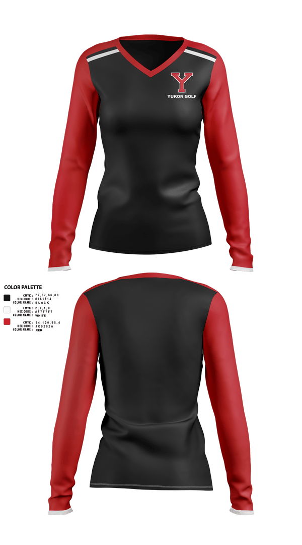 Womens Long Sleeve Vneck Shirt, Yukon High School Golf, Golf, Teamtime, Team time, sublimation, custom sports apparel, team uniforms, spirit wear, spiritwear, sports uniforms, custom shirts, team store, custom team store, fundraiser sports, apparel fundraiser