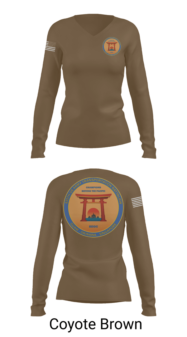 Womens Long Sleeve Vneck Shirt 1, 835th Transportation BN, Army, Teamtime, Team time, sublimation, custom sports apparel, team uniforms, spirit wear, spiritwear, sports uniforms, custom shirts, team store, custom team store, fundraiser sports, apparel fundraiser
