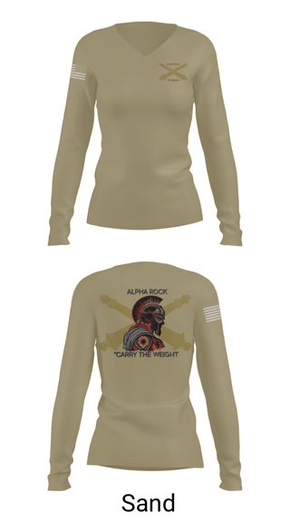 Womens Long Sleeve Vneck Shirt, ALPHA ROCK, Army, Teamtime, Team time, sublimation, custom sports apparel, team uniforms, spirit wear, spiritwear, sports uniforms, custom shirts, team store, custom team store, fundraiser sports, apparel fundraiser