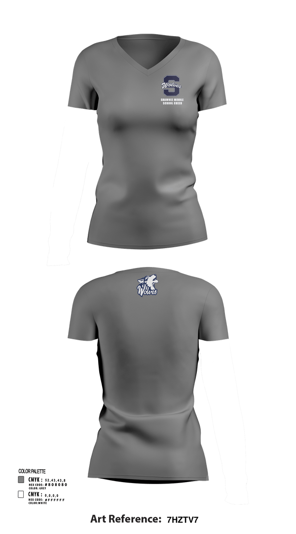 Womens Short Sleeve Vneck Shirt, Shawnee Middle School Cheer, Cheer, Teamtime, Team time, sublimation, custom sports apparel, team uniforms, spirit wear, spiritwear, sports uniforms, custom shirts, team store, custom team store, fundraiser sports, apparel fundraiser