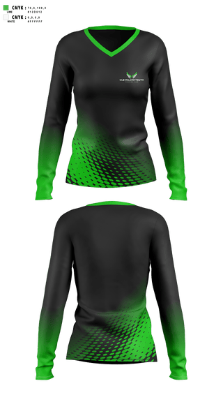 Womens Long Sleeve Vneck Shirt, Cleveland Youth Running Club, Cross Country, Teamtime, Team time, sublimation, custom sports apparel, team uniforms, spirit wear, spiritwear, sports uniforms, custom shirts, team store, custom team store, fundraiser sports, apparel fundraiser