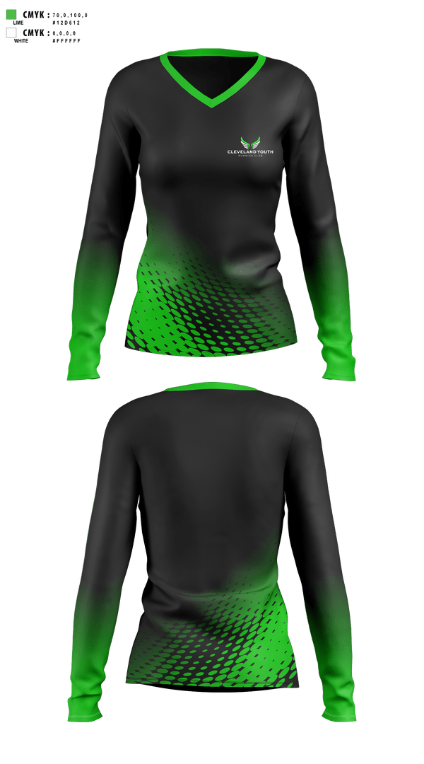 Womens Long Sleeve Vneck Shirt, Cleveland Youth Running Club, Cross Country, Teamtime, Team time, sublimation, custom sports apparel, team uniforms, spirit wear, spiritwear, sports uniforms, custom shirts, team store, custom team store, fundraiser sports, apparel fundraiser