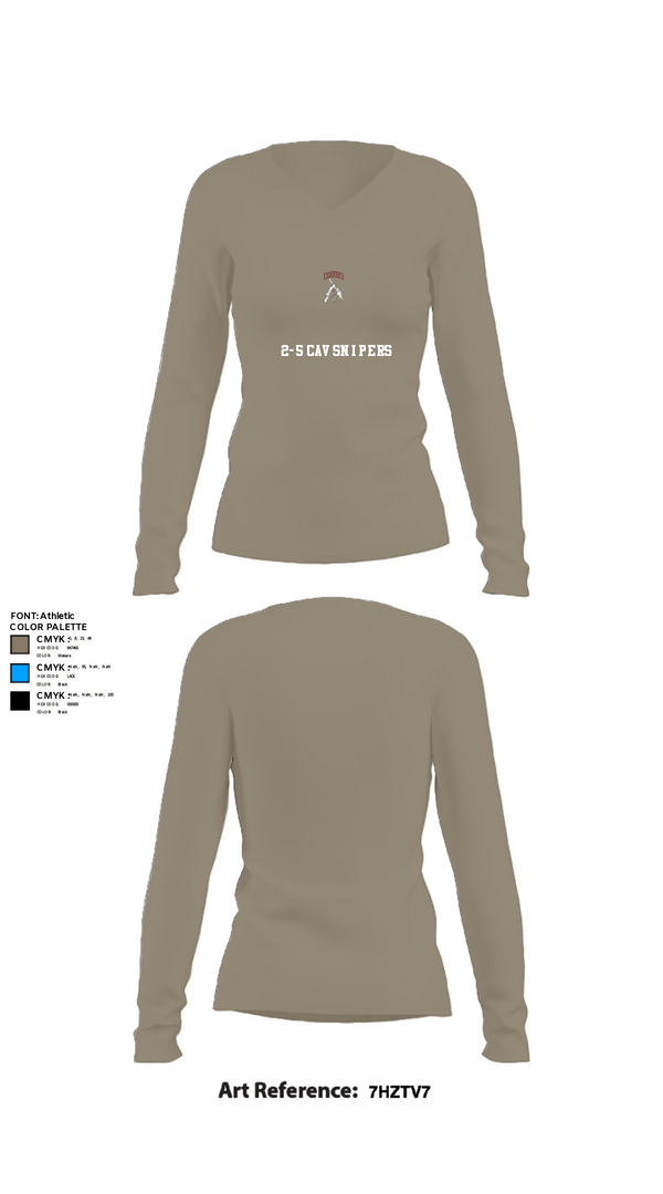 Womens Long Sleeve Vneck Shirt, 2-5 CAV Snipers, Army, Teamtime, Team time, sublimation, custom sports apparel, team uniforms, spirit wear, spiritwear, sports uniforms, custom shirts, team store, custom team store, fundraiser sports, apparel fundraiser