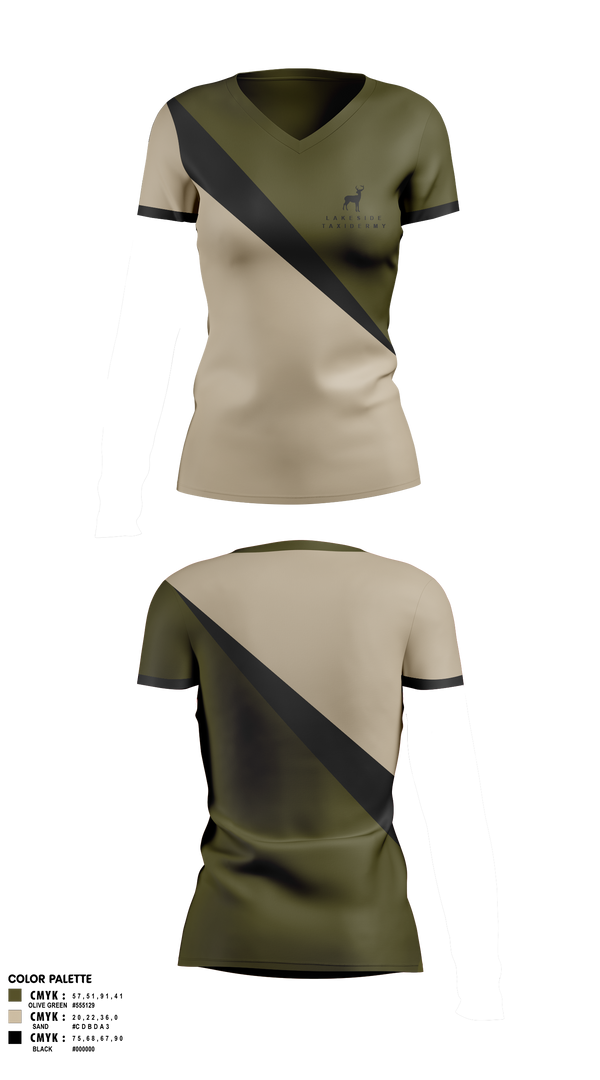 Womens Short Sleeve Vneck Shirt, Lakeside Taxidermy, , Teamtime, Team time, sublimation, custom sports apparel, team uniforms, spirit wear, spiritwear, sports uniforms, custom shirts, team store, custom team store, fundraiser sports, apparel fundraiser