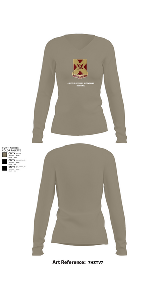 Womens Long Sleeve Vneck Shirt, 4/9 Field Artillery 56 Command (Pershing), Army, Teamtime, Team time, sublimation, custom sports apparel, team uniforms, spirit wear, spiritwear, sports uniforms, custom shirts, team store, custom team store, fundraiser sports, apparel fundraiser