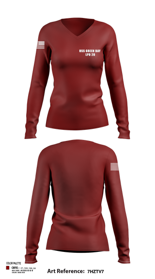 Womens Long Sleeve Vneck Shirt, USS GREEN BAY LPD 20, Navy, Teamtime, Team time, sublimation, custom sports apparel, team uniforms, spirit wear, spiritwear, sports uniforms, custom shirts, team store, custom team store, fundraiser sports, apparel fundraiser