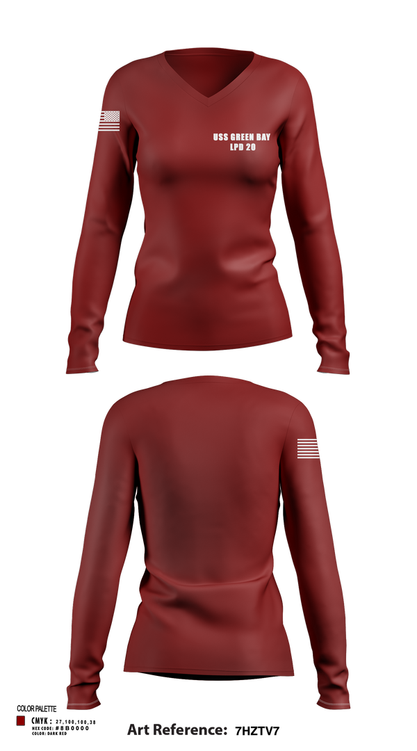 Womens Long Sleeve Vneck Shirt, USS GREEN BAY LPD 20, Navy, Teamtime, Team time, sublimation, custom sports apparel, team uniforms, spirit wear, spiritwear, sports uniforms, custom shirts, team store, custom team store, fundraiser sports, apparel fundraiser