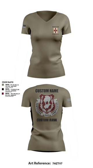 Womens Short Sleeve Vneck Shirt, 1st Medical Brigade, , Teamtime, Team time, sublimation, custom sports apparel, team uniforms, spirit wear, spiritwear, sports uniforms, custom shirts, team store, custom team store, fundraiser sports, apparel fundraiser