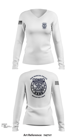 Womens Long Sleeve Vneck Shirt, San Marcos Police Mounted Unit, , Teamtime, Team time, sublimation, custom sports apparel, team uniforms, spirit wear, spiritwear, sports uniforms, custom shirts, team store, custom team store, fundraiser sports, apparel fundraiser