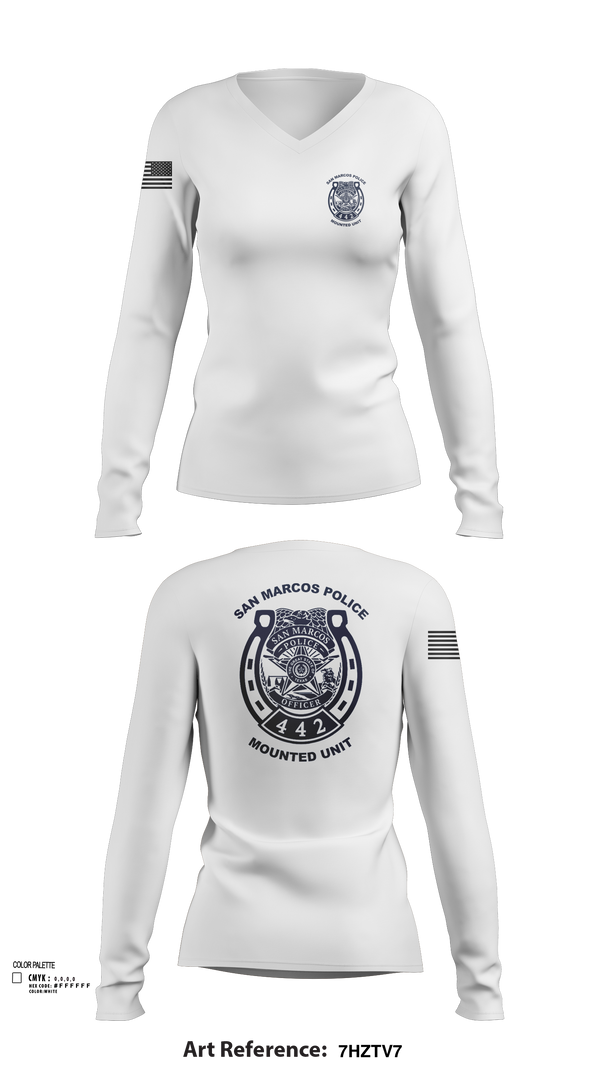 Womens Long Sleeve Vneck Shirt, San Marcos Police Mounted Unit, , Teamtime, Team time, sublimation, custom sports apparel, team uniforms, spirit wear, spiritwear, sports uniforms, custom shirts, team store, custom team store, fundraiser sports, apparel fundraiser