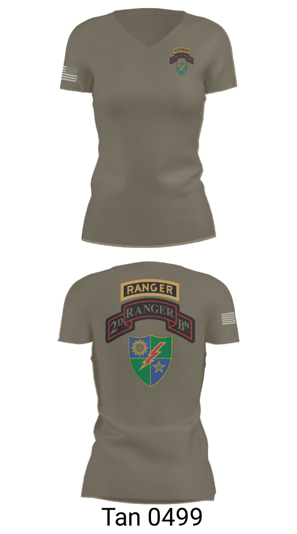 Women's Short Sleeve Vneck Shirt, 2nd Battalion 75th Ranger Regiment, , Teamtime, Team time, sublimation, custom sports apparel, team uniforms, spirit wear, spiritwear, sports uniforms, custom shirts, team store, custom team store, fundraiser sports, apparel fundraiser