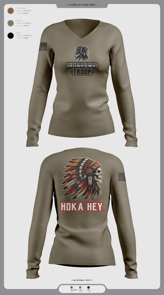 Womens Long Sleeve Vneck Shirt 1, Comanche Squad, Army, Teamtime, Team time, sublimation, custom sports apparel, team uniforms, spirit wear, spiritwear, sports uniforms, custom shirts, team store, custom team store, fundraiser sports, apparel fundraiser