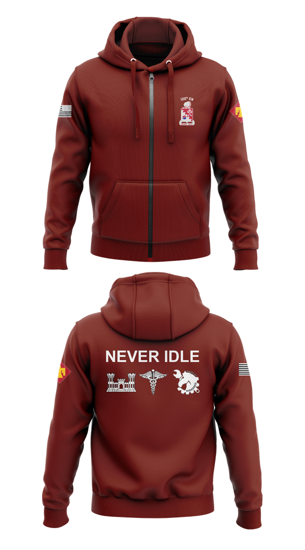 Zip Hoodie, 120th Engineers, Army, Teamtime, Team time, sublimation, custom sports apparel, team uniforms, spirit wear, spiritwear, sports uniforms, custom shirts, team store, custom team store, fundraiser sports, apparel fundraiser