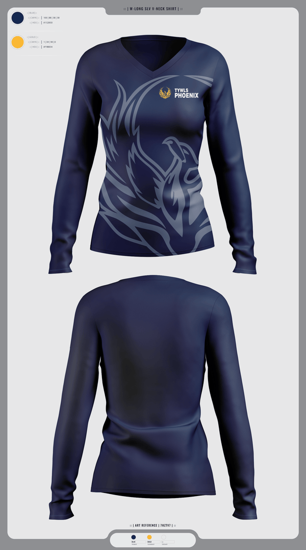 Womens Long Sleeve Vneck Shirt, TYWLS Phoenix, Spirit Store, Teamtime, Team time, sublimation, custom sports apparel, team uniforms, spirit wear, spiritwear, sports uniforms, custom shirts, team store, custom team store, fundraiser sports, apparel fundraiser