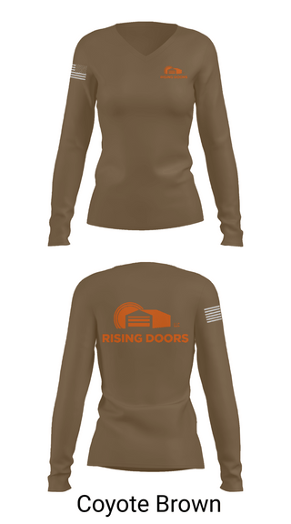 Womens Long Sleeve Vneck Shirt 1, Rising Doors, Army, Teamtime, Team time, sublimation, custom sports apparel, team uniforms, spirit wear, spiritwear, sports uniforms, custom shirts, team store, custom team store, fundraiser sports, apparel fundraiser