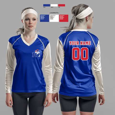 Women's Long Sleeve Vneck Shirt, Ravenna High School Volleyball, Women's Volleyball, Teamtime, Team time, sublimation, custom sports apparel, team uniforms, spirit wear, spiritwear, sports uniforms, custom shirts, team store, custom team store, fundraiser sports, apparel fundraiser