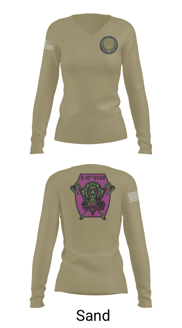 Women's Long Sleeve Vneck Shirt, 3-10 GSAB, Army, Teamtime, Team time, sublimation, custom sports apparel, team uniforms, spirit wear, spiritwear, sports uniforms, custom shirts, team store, custom team store, fundraiser sports, apparel fundraiser