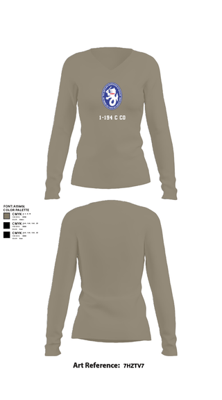 Womens Long Sleeve Vneck Shirt, 1-194 C Co, National Guard, Teamtime, Team time, sublimation, custom sports apparel, team uniforms, spirit wear, spiritwear, sports uniforms, custom shirts, team store, custom team store, fundraiser sports, apparel fundraiser