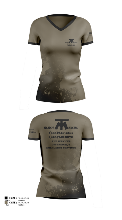 MT ELECTRICAL SERVICES 57123900 Women's Short Sleeve V-neck Shirt - 1