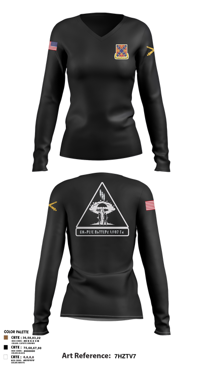 C BTRY 1/107 FA 56836205 Women's Long Sleeve V-neck Shirt - 6