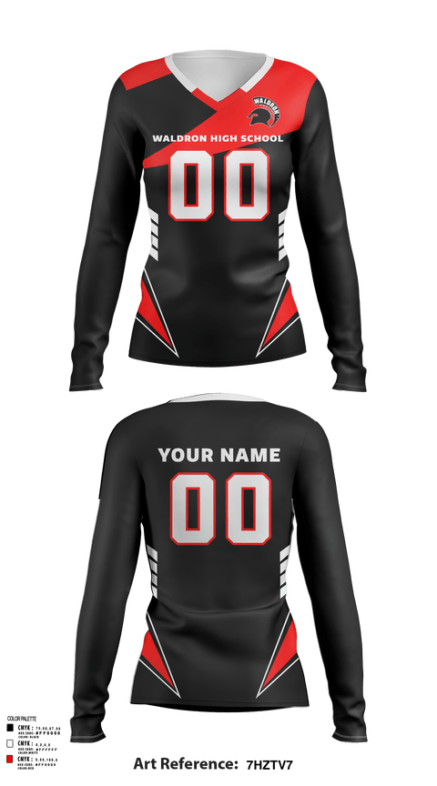 Women's Long Sleeve Vneck Shirt, Waldron High School Volleyball, Women's Volleyball, Teamtime, Team time, sublimation, custom sports apparel, team uniforms, spirit wear, spiritwear, sports uniforms, custom shirts, team store, custom team store, fundraiser sports, apparel fundraiser