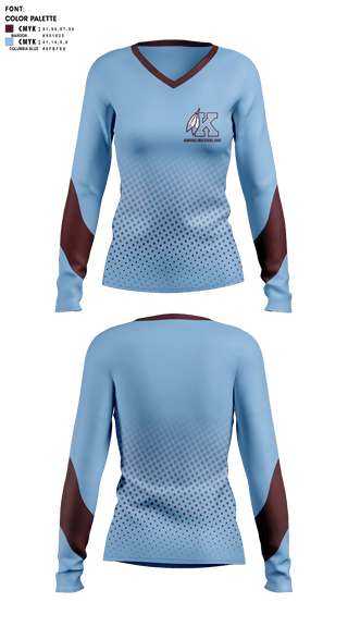 Womens Long Sleeve Vneck Shirt, Kankakee High School Band, Spirit Store, Teamtime, Team time, sublimation, custom sports apparel, team uniforms, spirit wear, spiritwear, sports uniforms, custom shirts, team store, custom team store, fundraiser sports, apparel fundraiser