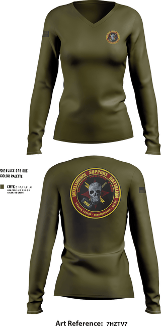 Womens Long Sleeve Vneck Shirt, Battle Space Surveillance Company, Marines, Teamtime, Team time, sublimation, custom sports apparel, team uniforms, spirit wear, spiritwear, sports uniforms, custom shirts, team store, custom team store, fundraiser sports, apparel fundraiser
