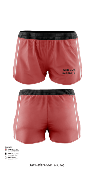 Womens Shorts, Outlaws, Baseball, Teamtime, Team time, sublimation, custom sports apparel, team uniforms, spirit wear, spiritwear, sports uniforms, custom shirts, team store, custom team store, fundraiser sports, apparel fundraiser