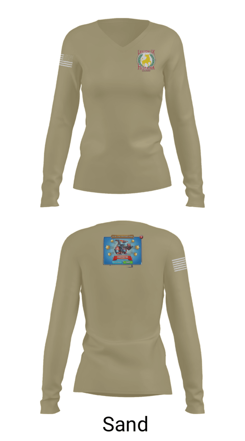 Women's Long Sleeve Vneck Shirt, Legion IX, Army, Teamtime, Team time, sublimation, custom sports apparel, team uniforms, spirit wear, spiritwear, sports uniforms, custom shirts, team store, custom team store, fundraiser sports, apparel fundraiser