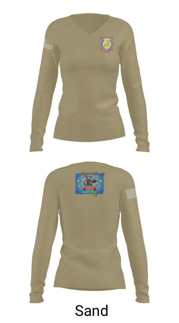 Women's Long Sleeve Vneck Shirt, Legion IX, Army, Teamtime, Team time, sublimation, custom sports apparel, team uniforms, spirit wear, spiritwear, sports uniforms, custom shirts, team store, custom team store, fundraiser sports, apparel fundraiser