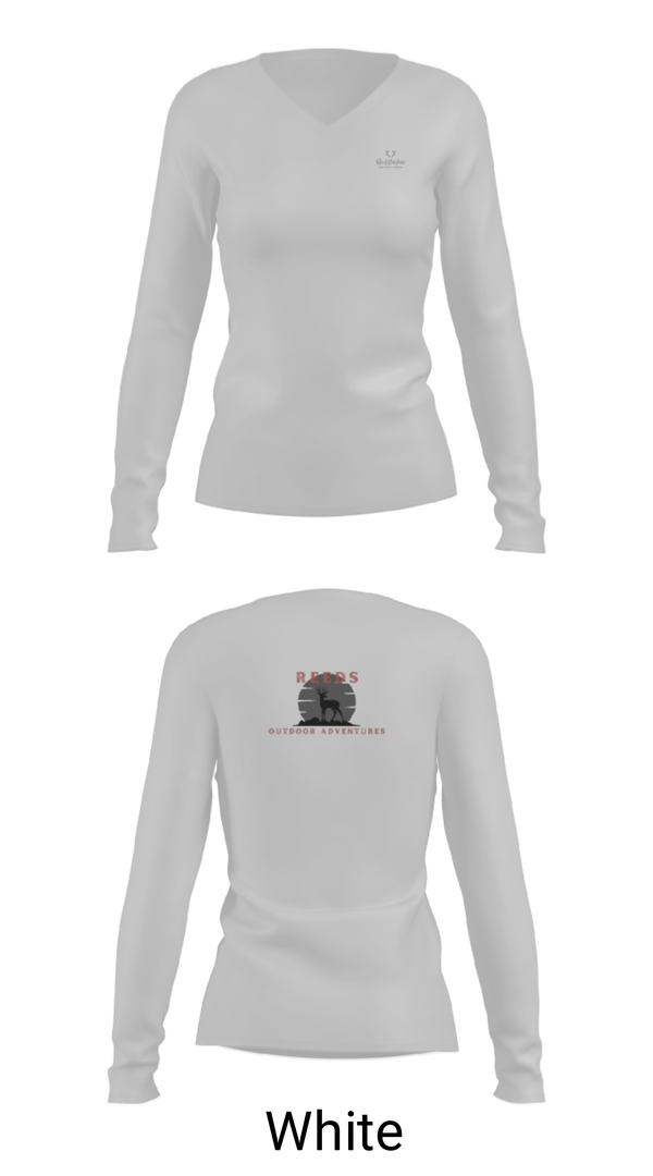 Women's Long Sleeve Vneck Shirt, Reeds Outdoor Adventures, , Teamtime, Team time, sublimation, custom sports apparel, team uniforms, spirit wear, spiritwear, sports uniforms, custom shirts, team store, custom team store, fundraiser sports, apparel fundraiser