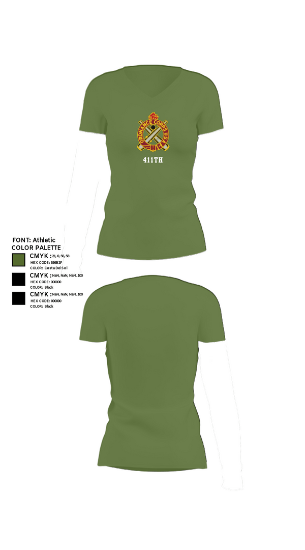 Womens Short Sleeve Vneck Shirt, 411TH, Army, Teamtime, Team time, sublimation, custom sports apparel, team uniforms, spirit wear, spiritwear, sports uniforms, custom shirts, team store, custom team store, fundraiser sports, apparel fundraiser