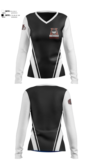 Womens Long Sleeve Vneck Shirt, Matawam Huskies, Baseball, Teamtime, Team time, sublimation, custom sports apparel, team uniforms, spirit wear, spiritwear, sports uniforms, custom shirts, team store, custom team store, fundraiser sports, apparel fundraiser