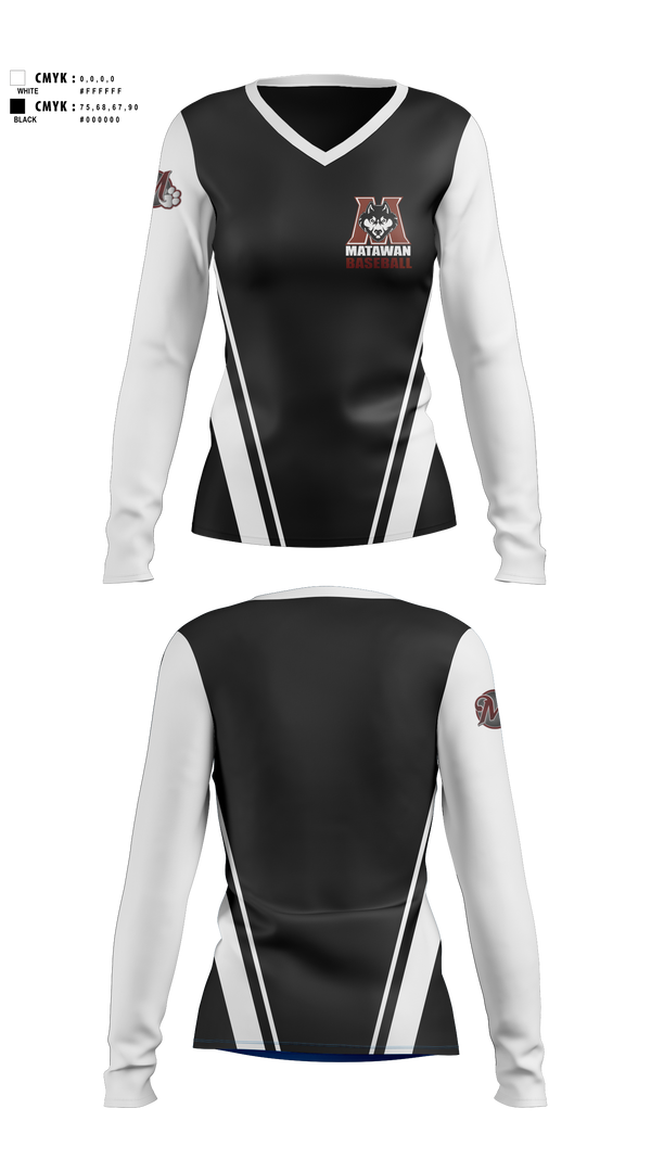 Womens Long Sleeve Vneck Shirt, Matawam Huskies, Baseball, Teamtime, Team time, sublimation, custom sports apparel, team uniforms, spirit wear, spiritwear, sports uniforms, custom shirts, team store, custom team store, fundraiser sports, apparel fundraiser