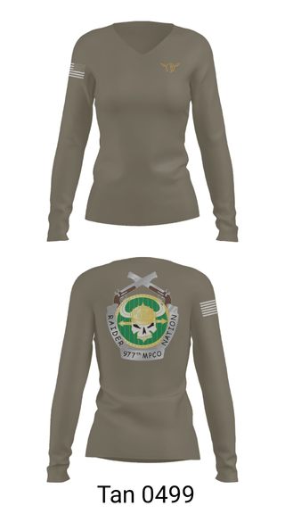 Womens Long Sleeve Vneck Shirt, 977 MP CO, Army, Teamtime, Team time, sublimation, custom sports apparel, team uniforms, spirit wear, spiritwear, sports uniforms, custom shirts, team store, custom team store, fundraiser sports, apparel fundraiser