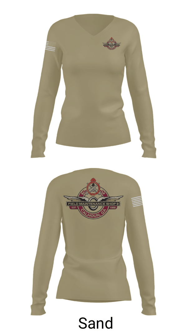 Women's Long Sleeve Vneck Shirt, FMS Calhoun, National Guard, Teamtime, Team time, sublimation, custom sports apparel, team uniforms, spirit wear, spiritwear, sports uniforms, custom shirts, team store, custom team store, fundraiser sports, apparel fundraiser