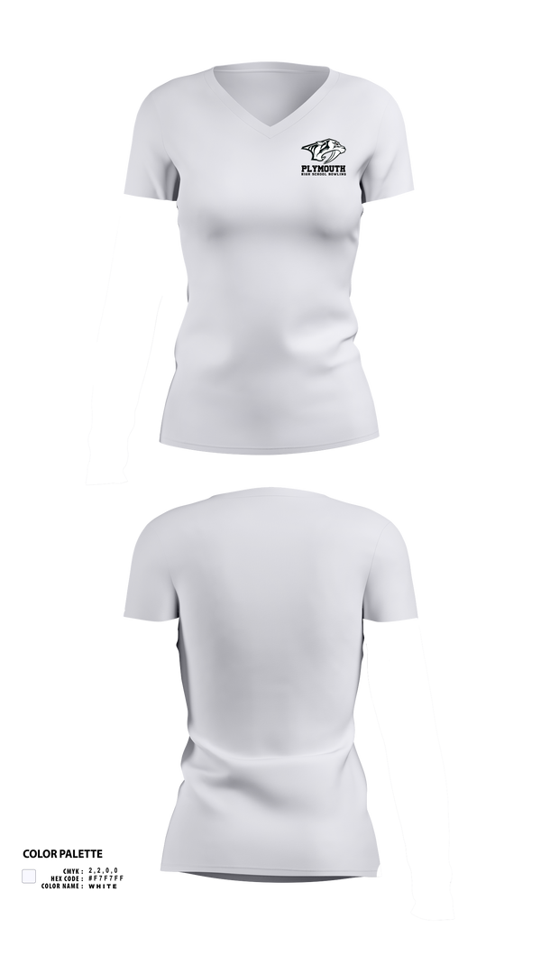 Womens Short Sleeve Vneck Shirt, Plymouth Bowling, Bowling, Teamtime, Team time, sublimation, custom sports apparel, team uniforms, spirit wear, spiritwear, sports uniforms, custom shirts, team store, custom team store, fundraiser sports, apparel fundraiser