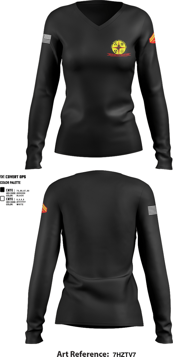 Womens Long Sleeve Vneck Shirt, CBIRF, Marines, Teamtime, Team time, sublimation, custom sports apparel, team uniforms, spirit wear, spiritwear, sports uniforms, custom shirts, team store, custom team store, fundraiser sports, apparel fundraiser