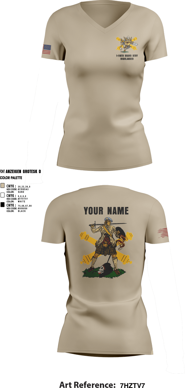 Women's Short Sleeve Vneck Shirt, Bravo 1-119th FA, , Teamtime, Team time, sublimation, custom sports apparel, team uniforms, spirit wear, spiritwear, sports uniforms, custom shirts, team store, custom team store, fundraiser sports, apparel fundraiser