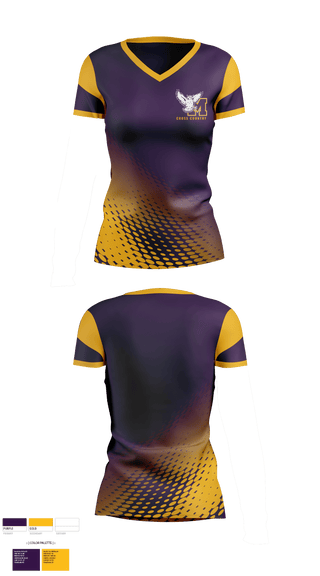 Womens Short Sleeve Vneck Shirt, Monticello High School Cross Country, Cross Country, Teamtime, Team time, sublimation, custom sports apparel, team uniforms, spirit wear, spiritwear, sports uniforms, custom shirts, team store, custom team store, fundraiser sports, apparel fundraiser